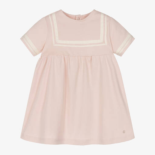 Petit Bateau-Baby Girls Pink Cotton Sailor Dress | Childrensalon