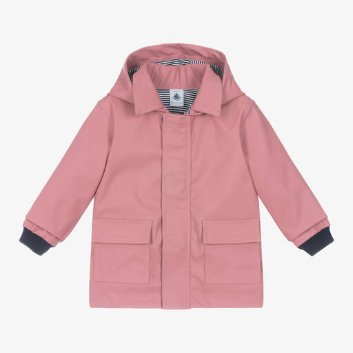 Petit Bateau-Baby Girls Pink Hooded Raincoat | Childrensalon
