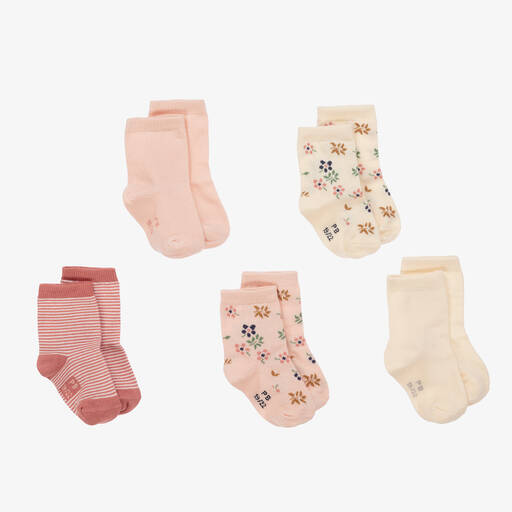 Petit Bateau-Baby Girls Pink & Ivory Cotton Socks (5 Pack) | Childrensalon