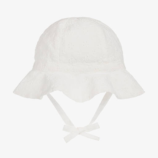 Petit Bateau-Baby Girls White Cotton Sun Hat | Childrensalon