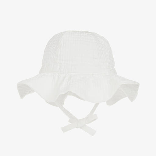 Petit Bateau-Baby Girls White Organic Cotton Sun Hat | Childrensalon