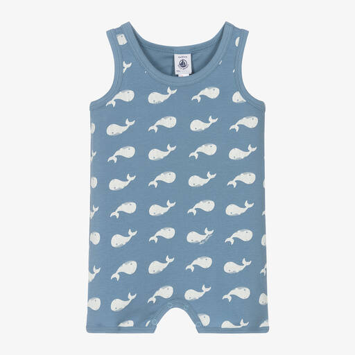 Petit Bateau-Blue Organic Cotton Whale Baby Shortie | Childrensalon