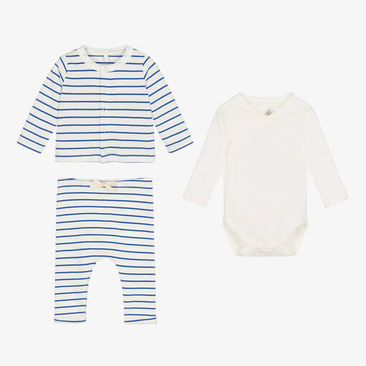 Petit Bateau-Blue & White Striped Baby Trouser Set | Childrensalon