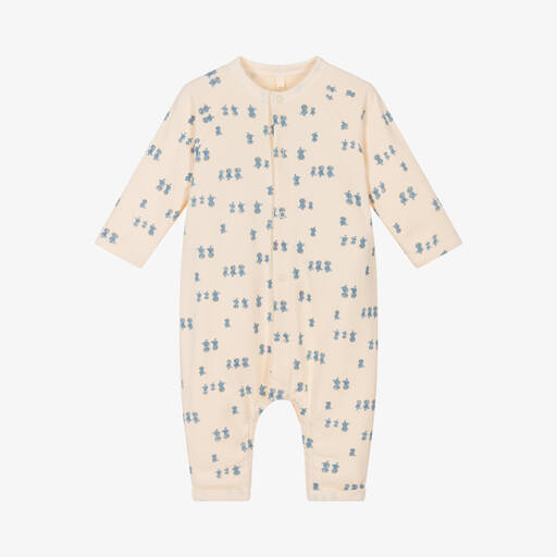 Petit Bateau-Boys Beige & Blue Duckling Cotton Babygrow | Childrensalon