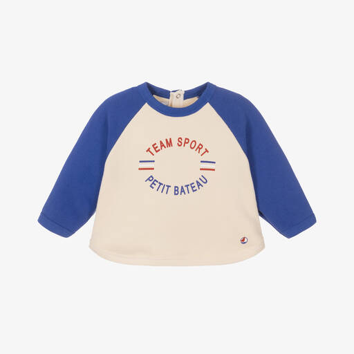 Petit Bateau-Boys Blue & Ivory Cotton Sweatshirt | Childrensalon