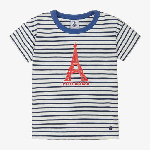 Petit Bateau-Boys Blue Striped Cotton Paris T-Shirt | Childrensalon