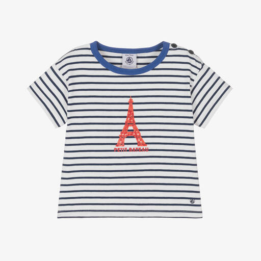 Petit Bateau-Boys Blue Striped Cotton T-Shirt | Childrensalon