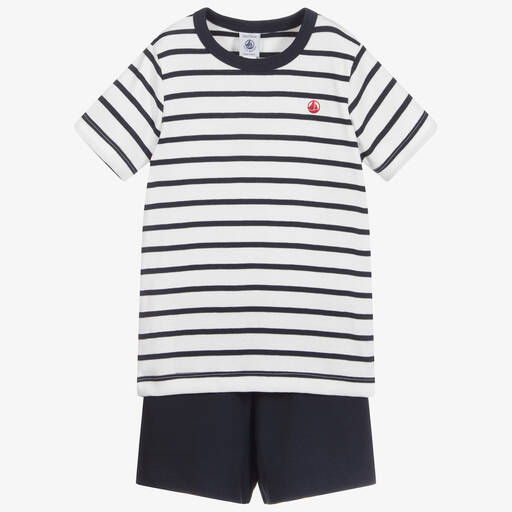 Petit Bateau-Pyjama short en coton bleu et blanc garçon | Childrensalon