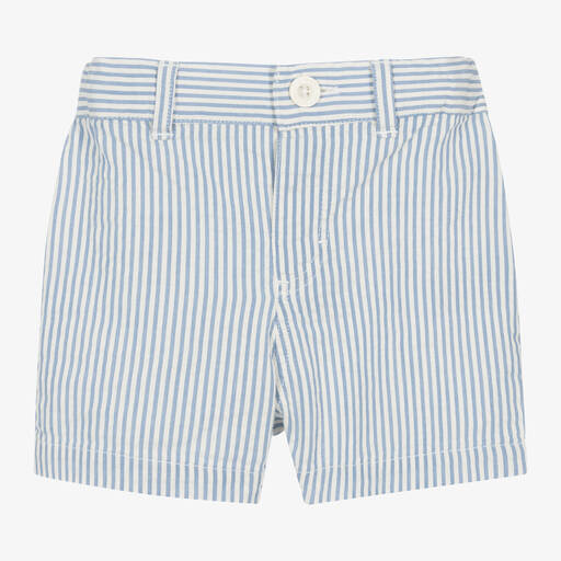 Petit Bateau-Boys Blue & White Stripe Cotton Shorts | Childrensalon