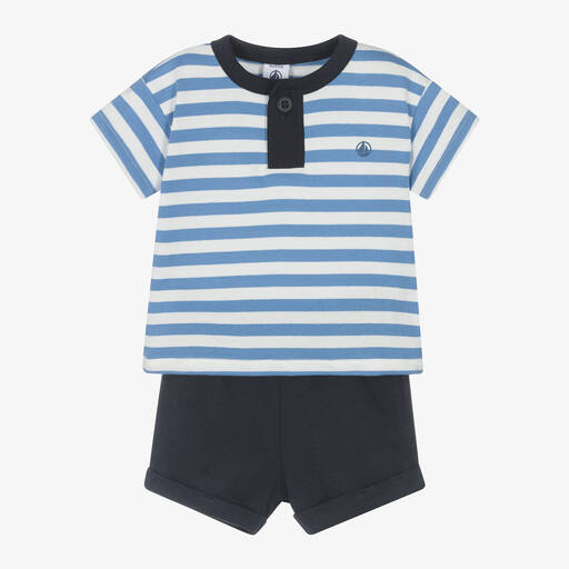 Petit Bateau-Boys Blue & White Stripe Shorts Set | Childrensalon