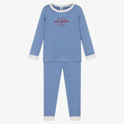 Petit Bateau-Голубая хлопковая пижама в белую полоску | Childrensalon
