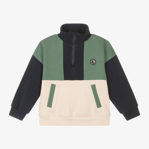 Petit Bateau-Boys Green & Blue Cotton Sweatshirt | Childrensalon