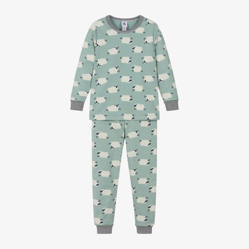 Petit Bateau-Boys Green Cotton Sheep Pyjamas | Childrensalon
