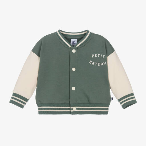 Petit Bateau-Boys Green Cotton Varsity Jacket | Childrensalon
