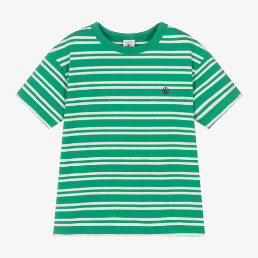 Petit Bateau-Boys Green Organic Cotton Stripe T-Shirt | Childrensalon