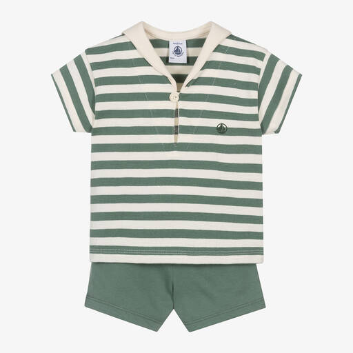 Petit Bateau-Boys Green Stripe Sailor Shorts Set | Childrensalon