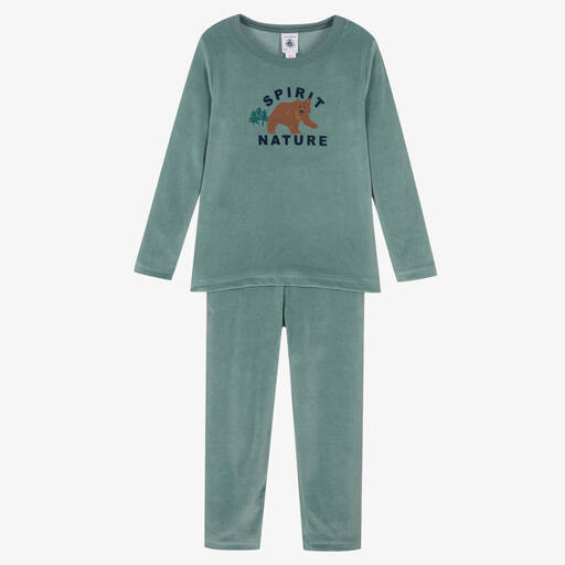 Petit Bateau-Boys Green Velour Pyjamas | Childrensalon