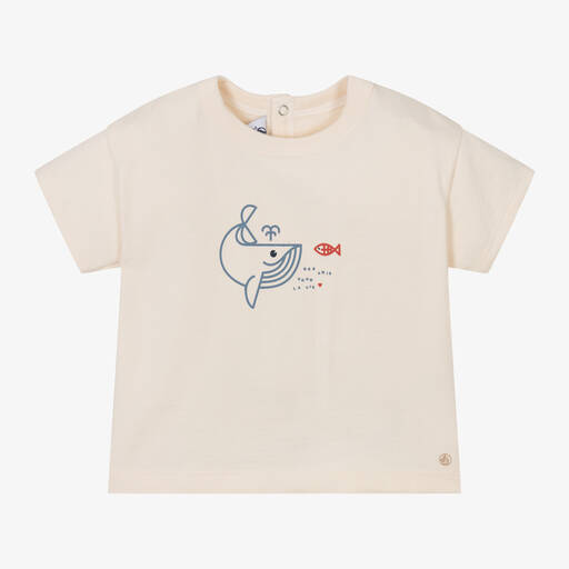 Petit Bateau-Boys Ivory Organic Cotton Whale T-Shirt | Childrensalon