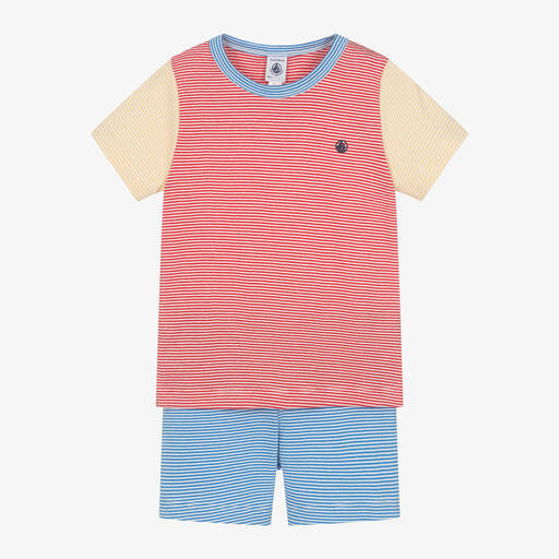 Petit Bateau-Boys Red Striped Cotton Short Pyjamas | Childrensalon