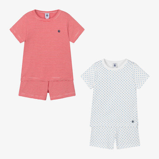 Petit Bateau-Boys White & Red Cotton Pyjamas (2 pack) | Childrensalon