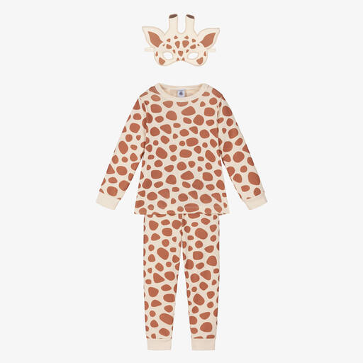 Petit Bateau-Girls Beige Giraffe Print Pyjamas | Childrensalon