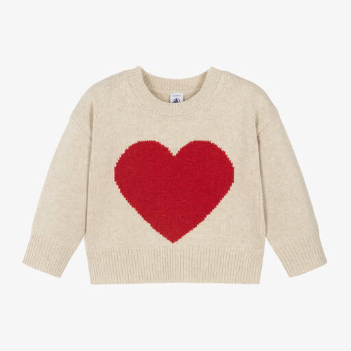 Petit Bateau-Girls Beige Wool Knit Sweater | Childrensalon