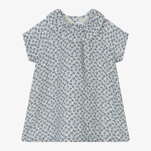 Petit Bateau-Girls Blue Floral Organic Cotton Dress | Childrensalon