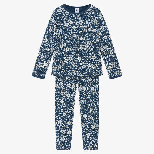 Petit Bateau-Blauer geblümter Bio-Schlafanzug | Childrensalon
