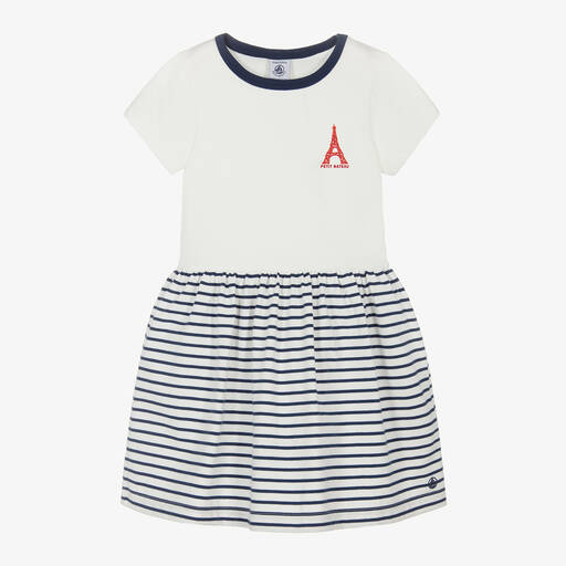 Petit Bateau-Girls Blue Striped Cotton Paris Dress | Childrensalon