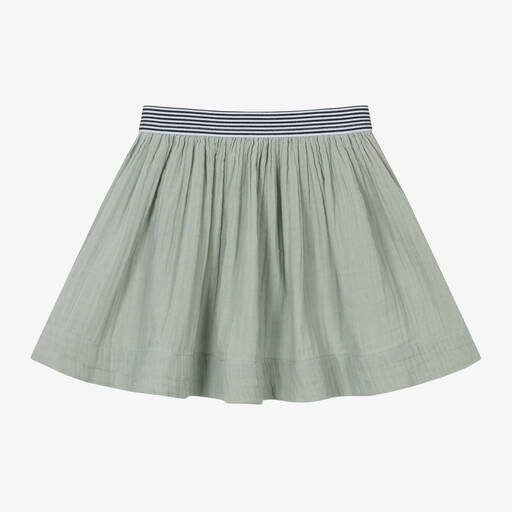 Petit Bateau-Girls Green Cotton Muslin Skirt | Childrensalon