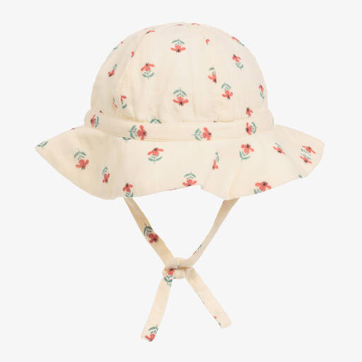 Petit Bateau-Girls Ivory Cotton Floral Sun Hat | Childrensalon