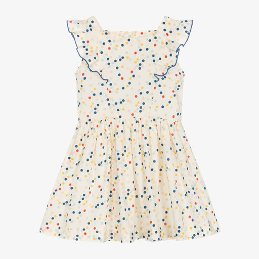 Petit Bateau-Girls Ivory Cotton Polka Dot Dress | Childrensalon