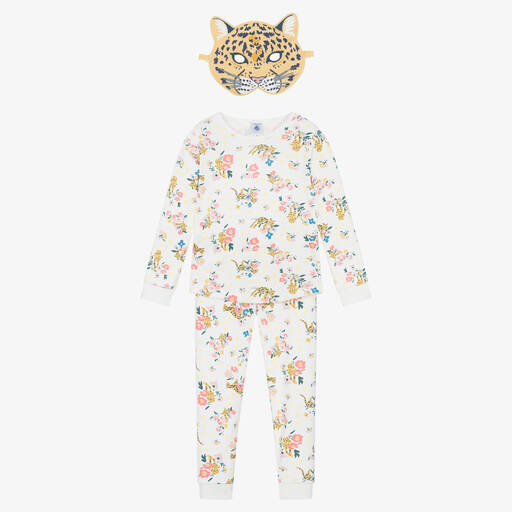 Petit Bateau-Girls Ivory Floral Leopard Cotton Pyjamas | Childrensalon