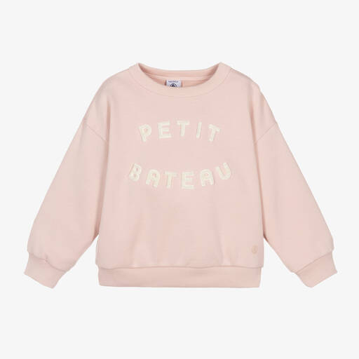Petit Bateau-Girls Pink Bouclé Organic Cotton Sweatshirt | Childrensalon