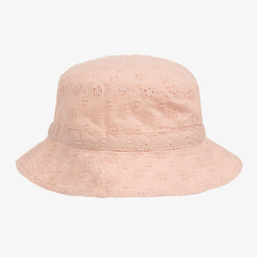 Petit Bateau-Girls Pink Broderie Anglaise Sun Hat | Childrensalon