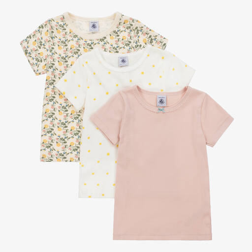 Petit Bateau-Girls Pink Cotton Vest T-Shirts (3 Pack) | Childrensalon