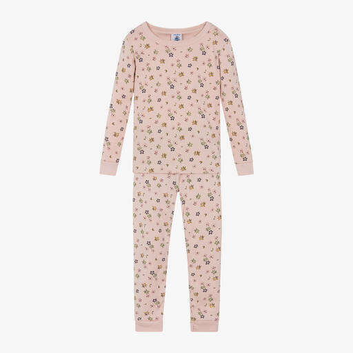 Petit Bateau-Girls Pink Floral Organic Cotton Pyjamas | Childrensalon