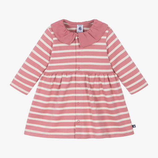 Petit Bateau-Girls Pink Organic Cotton Striped Dress | Childrensalon