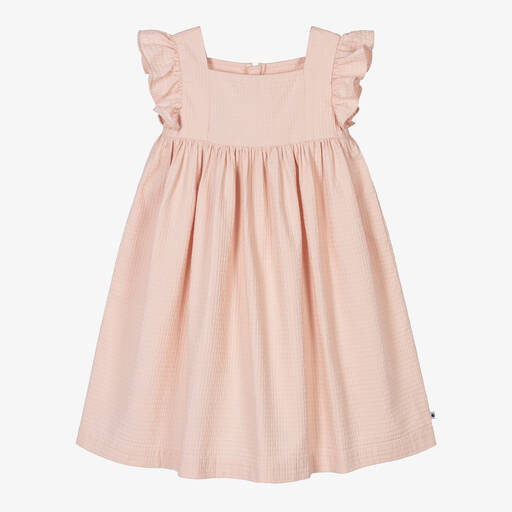 Petit Bateau-Girls Pink Textured Organic Cotton Dress | Childrensalon