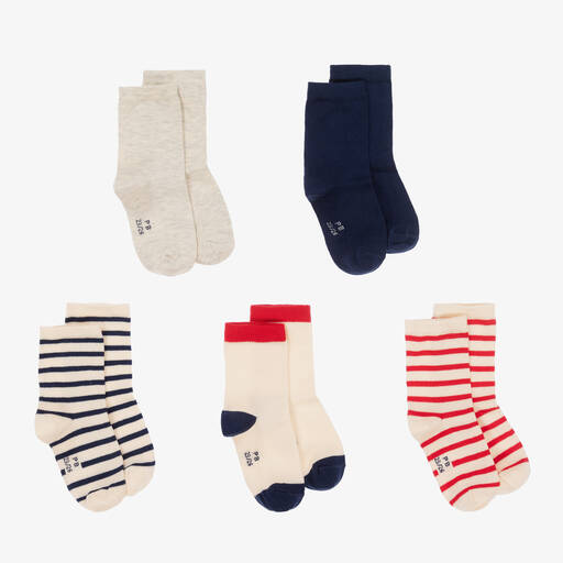 Petit Bateau-Ivory Cotton Breton Stripe Socks (5 Pack) | Childrensalon