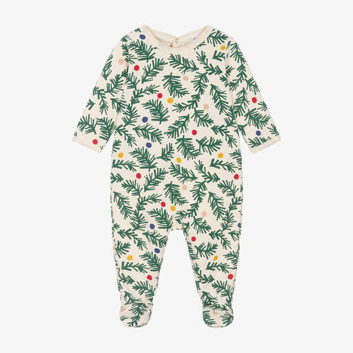 Petit Bateau-Ivory Festive Print Cotton Babygrow | Childrensalon