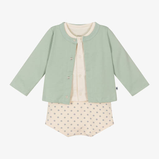 Petit Bateau-Ivory & Green Cotton Baby Shorts Set | Childrensalon