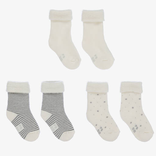 Petit Bateau-Socken in Elfenbein und Grau (3er-Pack) | Childrensalon
