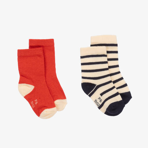 Petit Bateau-Red & Navy Blue Striped Socks (2 Pack) | Childrensalon