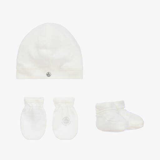 Petit Bateau-White Cotton Baby Hat Set | Childrensalon