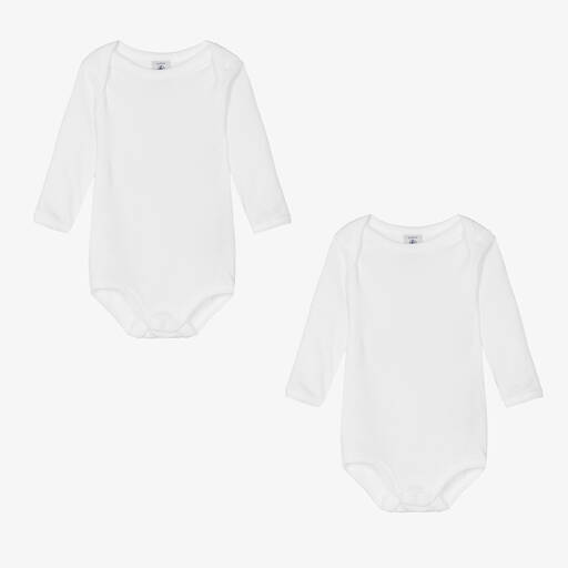 Petit Bateau-White Cotton Bodyvests (2 Pack) | Childrensalon