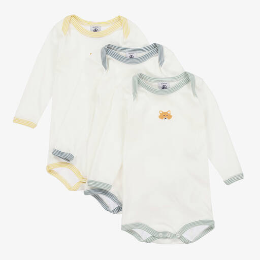 Petit Bateau-White Organic Cotton Bodyvests (3 Pack) | Childrensalon