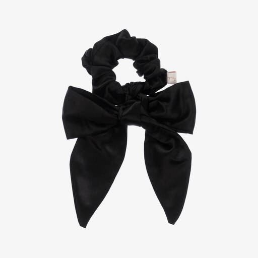 Petite Amalie-Girls Black Satin Bow Scrunchie | Childrensalon