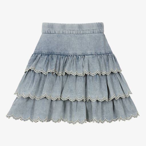 Petite Amalie-Girls Blue Denim Tiered Skirt | Childrensalon