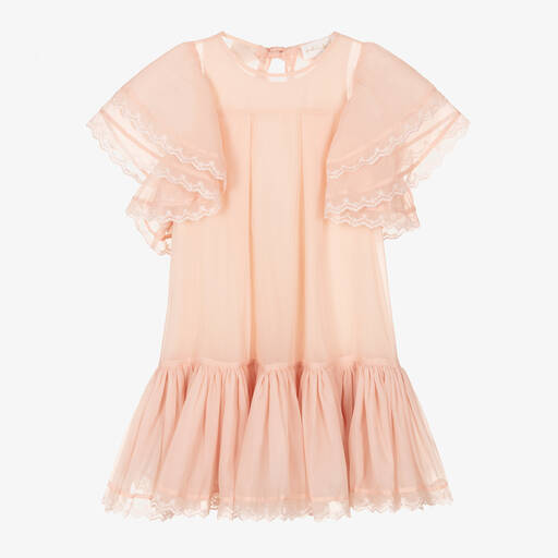 Petite Amalie-Girls Coral Pink Organza Dress | Childrensalon